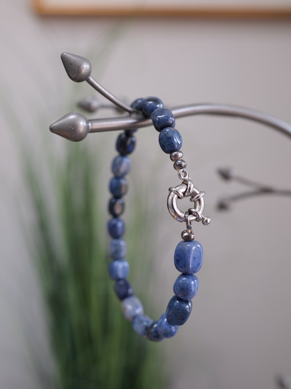 Artisan Natural Blue Stone Chunky Beaded Bracelet 8.5”